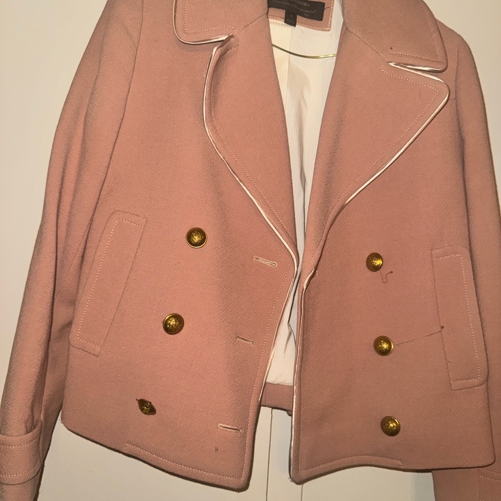 J. Crew Blush Pink Double-Breasted Peacoat with Gold Buttons